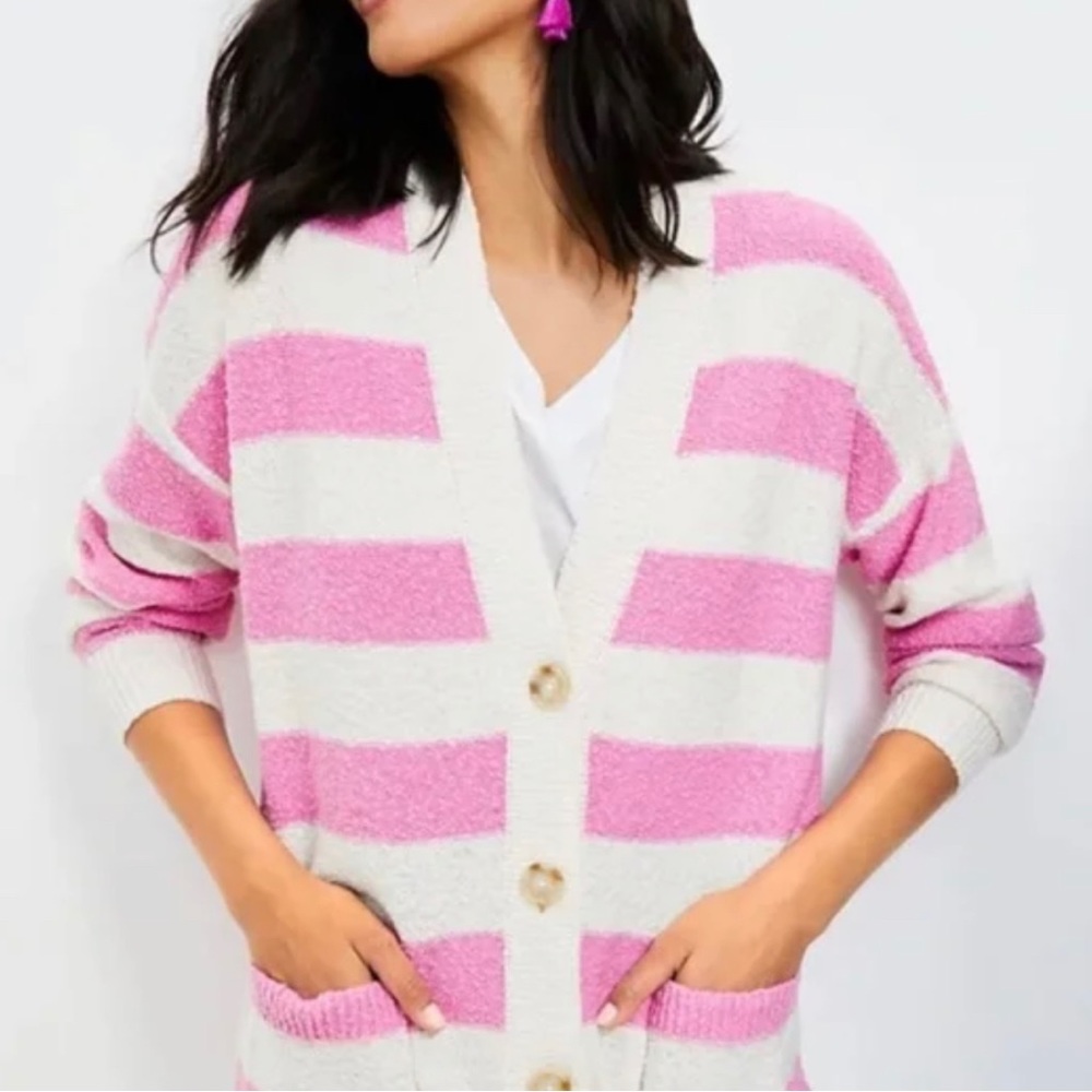 Loft Pink and cream striped cardigan